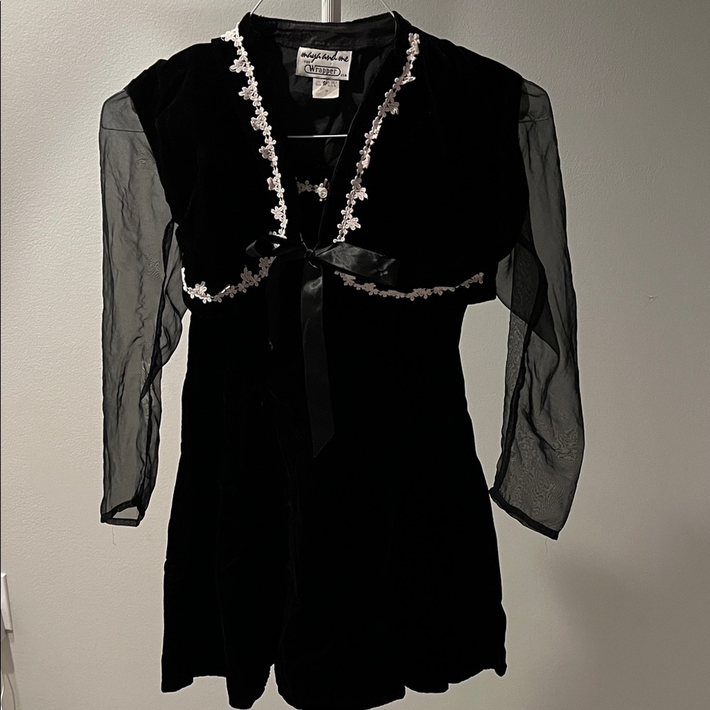 Black Sheer Sleeve Dress with Floral Trim